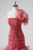 Load image into Gallery viewer, One Shoulder Red Tiered Ruffles Sequins Formal Dress