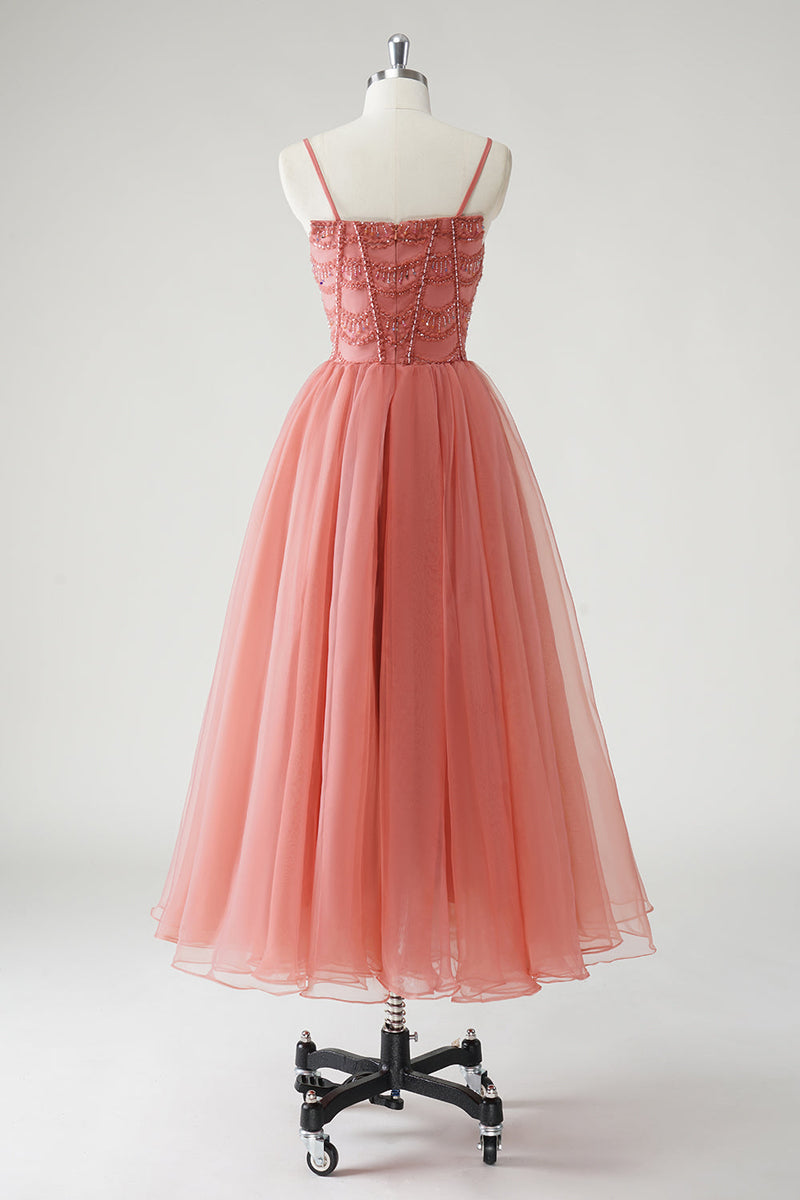 Load image into Gallery viewer, Blush A Line Spaghetti Straps Ruched Sequins Corset Formal Dress