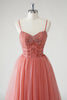 Load image into Gallery viewer, Blush A Line Spaghetti Straps Ruched Sequins Corset Formal Dress