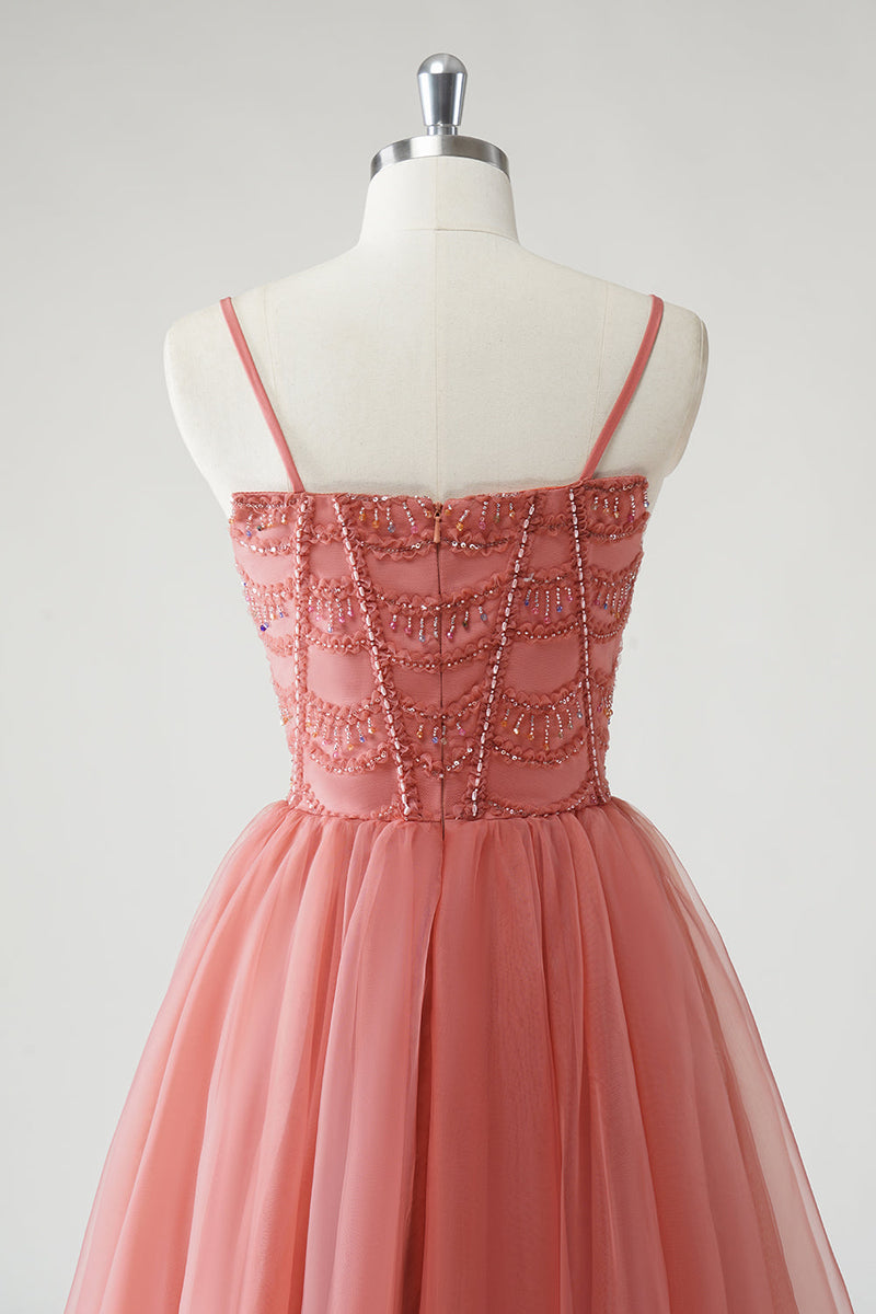 Load image into Gallery viewer, Blush A Line Spaghetti Straps Ruched Sequins Corset Formal Dress