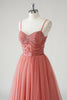 Load image into Gallery viewer, Blush A Line Spaghetti Straps Ruched Sequins Corset Formal Dress