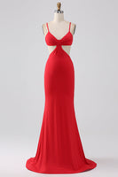 Load image into Gallery viewer, Spaghetti Straps Mermaid Backless Red Prom Dress