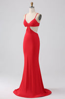 Load image into Gallery viewer, Spaghetti Straps Mermaid Backless Red Prom Dress