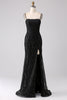 Load image into Gallery viewer, Black Mermaid Cold Shoulder Long Prom Dress with Slit