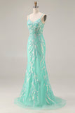 Mermaid Corset Mint Green Sequin Long Prom Dress with Embroidery