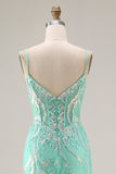 Mermaid Corset Mint Green Sequin Long Prom Dress with Embroidery