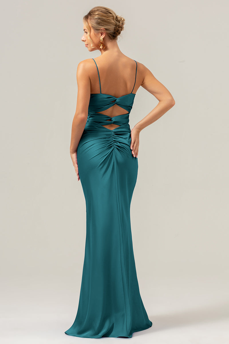 Load image into Gallery viewer, Mermaid Spaghetti Straps Hollow Out Twist Front Purple Bridesmaid Dress