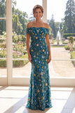 Off the Shoulder Green Mermaid Embroidered Mother Of the Bride Dress