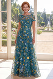 Green A-Line Short Sleeves Embroidered Mother Of the Bride Dress