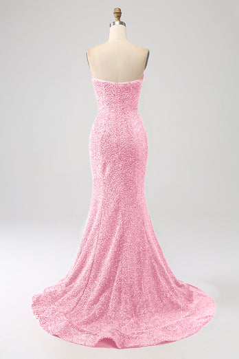 Bling Mermaid Sweetheart Hot Pink Sequins Long Prom Dress