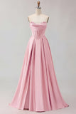 Golden Strapless Satin A-Line Corset Long Prom Dress