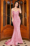 Hot Pink Mermaid Sweetheart Sequins Long Prom Dress