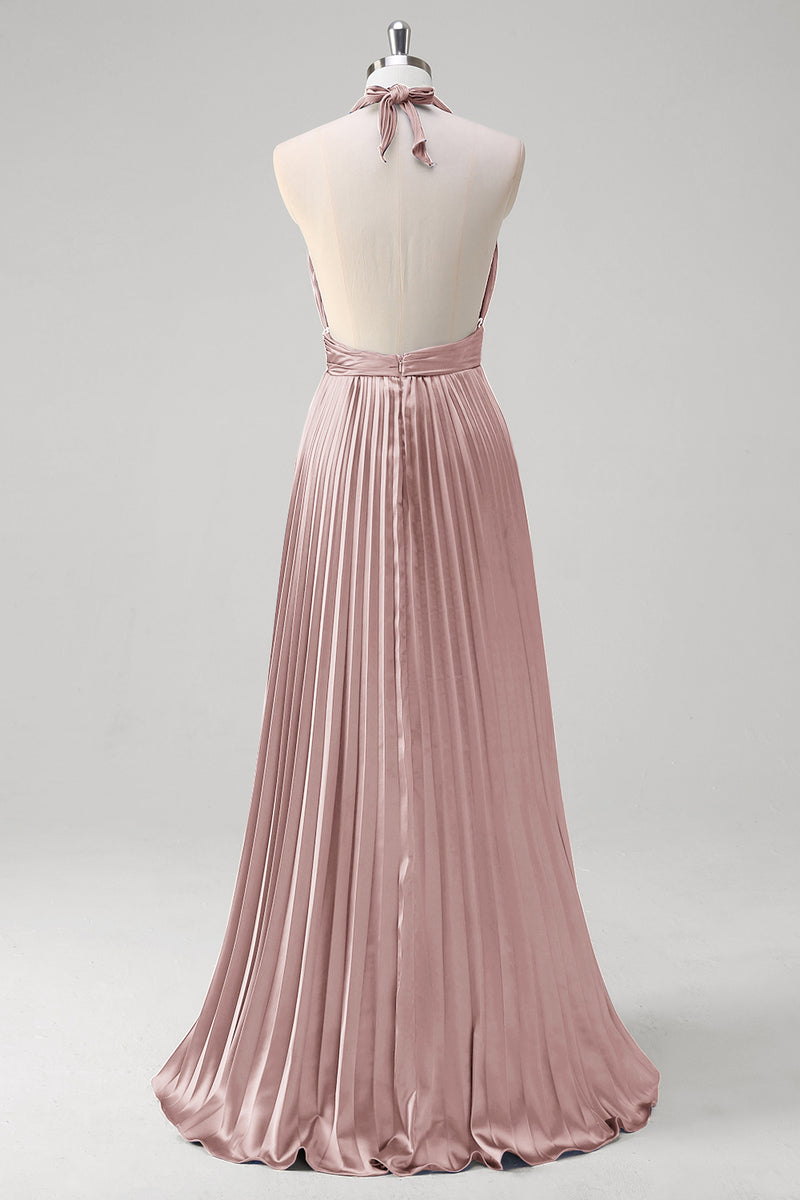 Load image into Gallery viewer, Royal Blue A Line Halter Pleated Long Prom Dress
