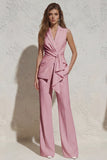 White Notched Lapel Ruched Slim Fit Women's Work Suit