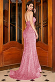 Hot Pink Mermaid Sweetheart Sequins Long Prom Dress
