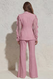 White Notched Lapel Ruffled Slim Fit Women Suit