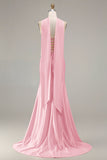 Strapless Champagne Two Piece Mermaid Beaded Convertible Long Prom Dress with a Neck Scarf
