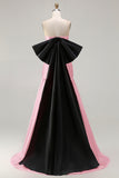 Strapless Fuchsia A-Line Convertible Satin Long Prom Dress with Large Bow
