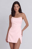 Strapless Bodycon Ruched White Graduation Dress with Slit
