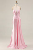 Strapless Mermaid Dark Green Corset Long Prom Dress with Sash
