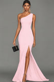 Mermaid Black One Shoulder Evening Dress with Slit