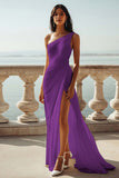 Chiffon Ivory One Shoulder Maxi Sheath Beach Engagement Dress with Slit