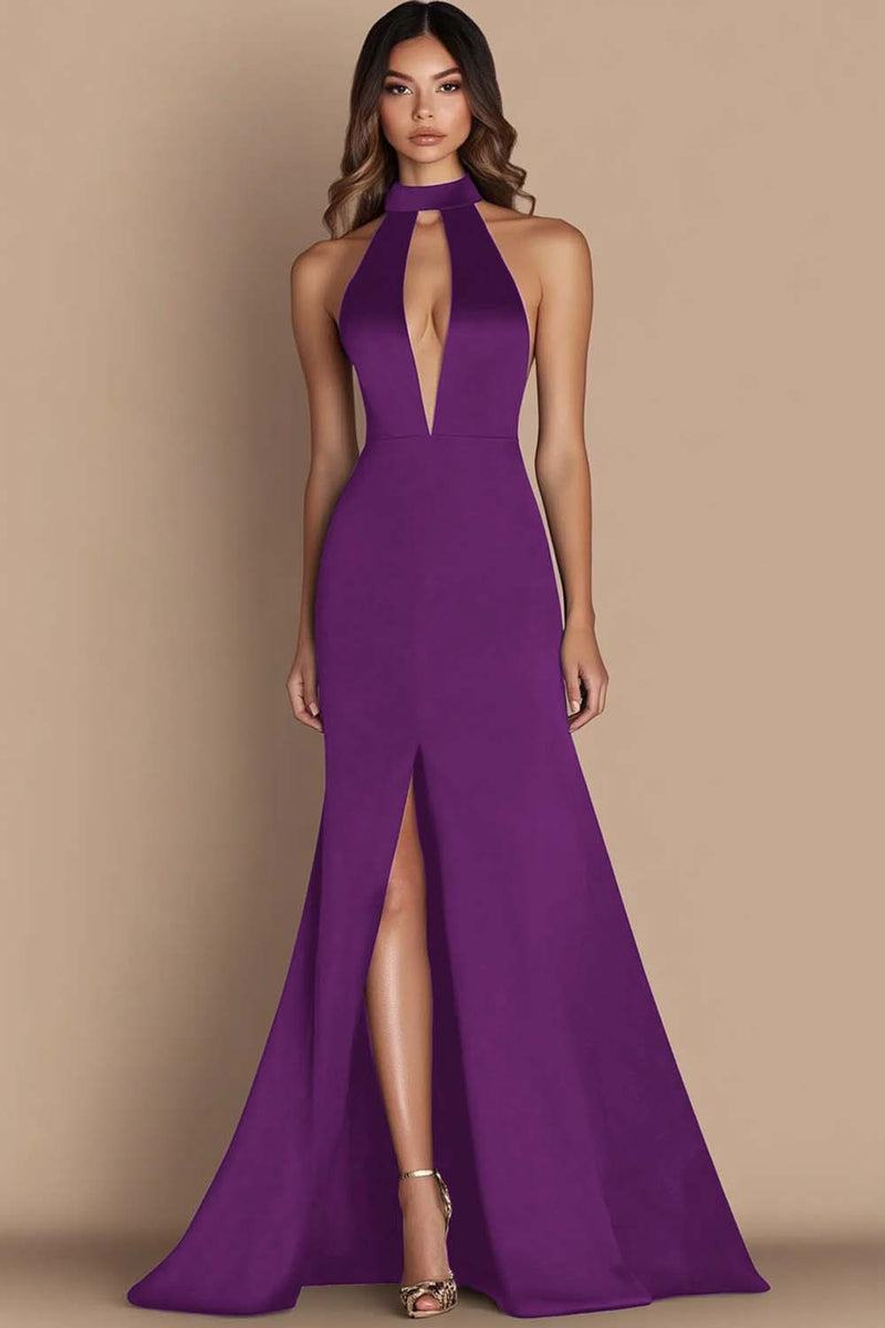 Load image into Gallery viewer, Black Halter Cut Out Mermaid Gala Dress with Slit