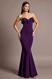 Burgundy Strapless Mermaid Long Formal Dress with Ruffles