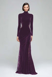 Black Mermaid Velvet High Neck Long Sleeve Formal Dress with Lace