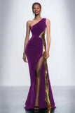 Black One Shoulder Sheath Velvet Long Formal Dress with Sequins