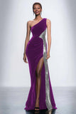 Black One Shoulder Sheath Velvet Long Formal Dress with Sequins