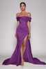 Load image into Gallery viewer, Champagne Off The Shoulder Satin Long Mermaid Formal Dress with Slit