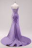 Load image into Gallery viewer, Fuchsia Mermaid Spaghetti Straps Corset Sequin Prom Dress with Slit