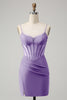 Load image into Gallery viewer, Glitter Fuchsia Beaded Tight Corset Short Graduation Dress with Slit