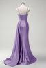 Load image into Gallery viewer, Sparkly Royal Blue Mermaid Beaded Corset Ruched Satin Long Prom Dress with Slit