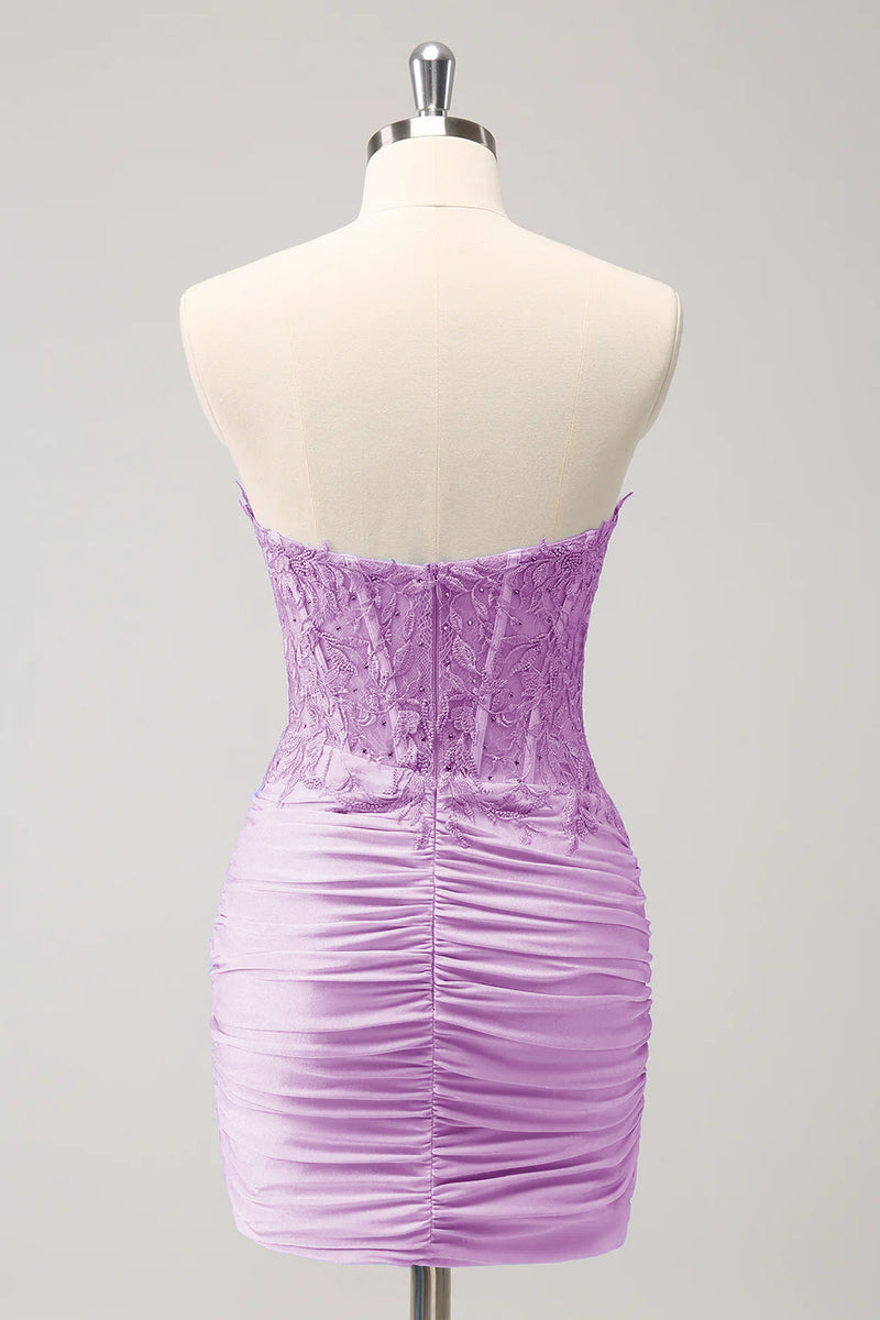 Load image into Gallery viewer, Lilac Strapless Corset Pleated Tight Graduation Dress with Appliques