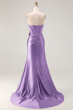 Navy Mermaid Strapless Corset Ruched Beaded Long Prom Dress with Bow