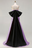 Strapless Fuchsia A-Line Convertible Satin Long Prom Dress with Large Bow