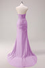 Load image into Gallery viewer, Fuchsia Mermaid Strapless Ruched Corset Long Prom Dress with Slit