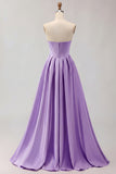 Golden Strapless Satin A-Line Corset Long Prom Dress