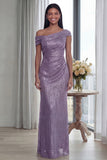Dark Green Off the Shoulder Sheath Ruched Long Evening Dress