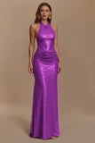 Sheath Burgundy Sequin Halter Long Holiday Dress