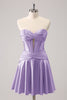 Load image into Gallery viewer, Fuchsia A-Line Sweetheart Corset Short Graduation Dress