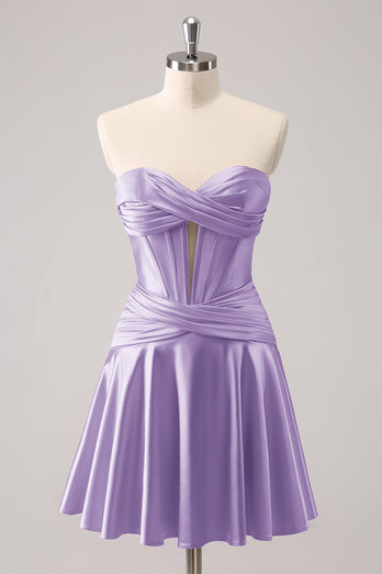 Fuchsia A-Line Sweetheart Corset Short Graduation Dress