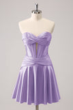 Fuchsia A-Line Sweetheart Corset Short Graduation Dress