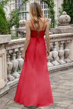 A Line Spaghetti Straps Eucalyptus Long Bridesmaid Dress with Lace Up Back
