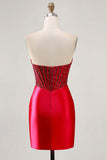 Sparkly Fuchsia Corset Tight Satin Short Graduation Dress