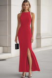 Black High Neck Sheath Sleeveless Formal Dress with Slit
