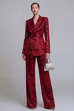 Dark Green 2 Piece Floral Notched Lapel Wide Leg Prom Suits with Belt