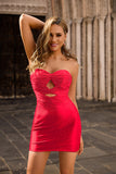 Strapless Cut Out Fuchsia Beaded Tight Graduation Dress